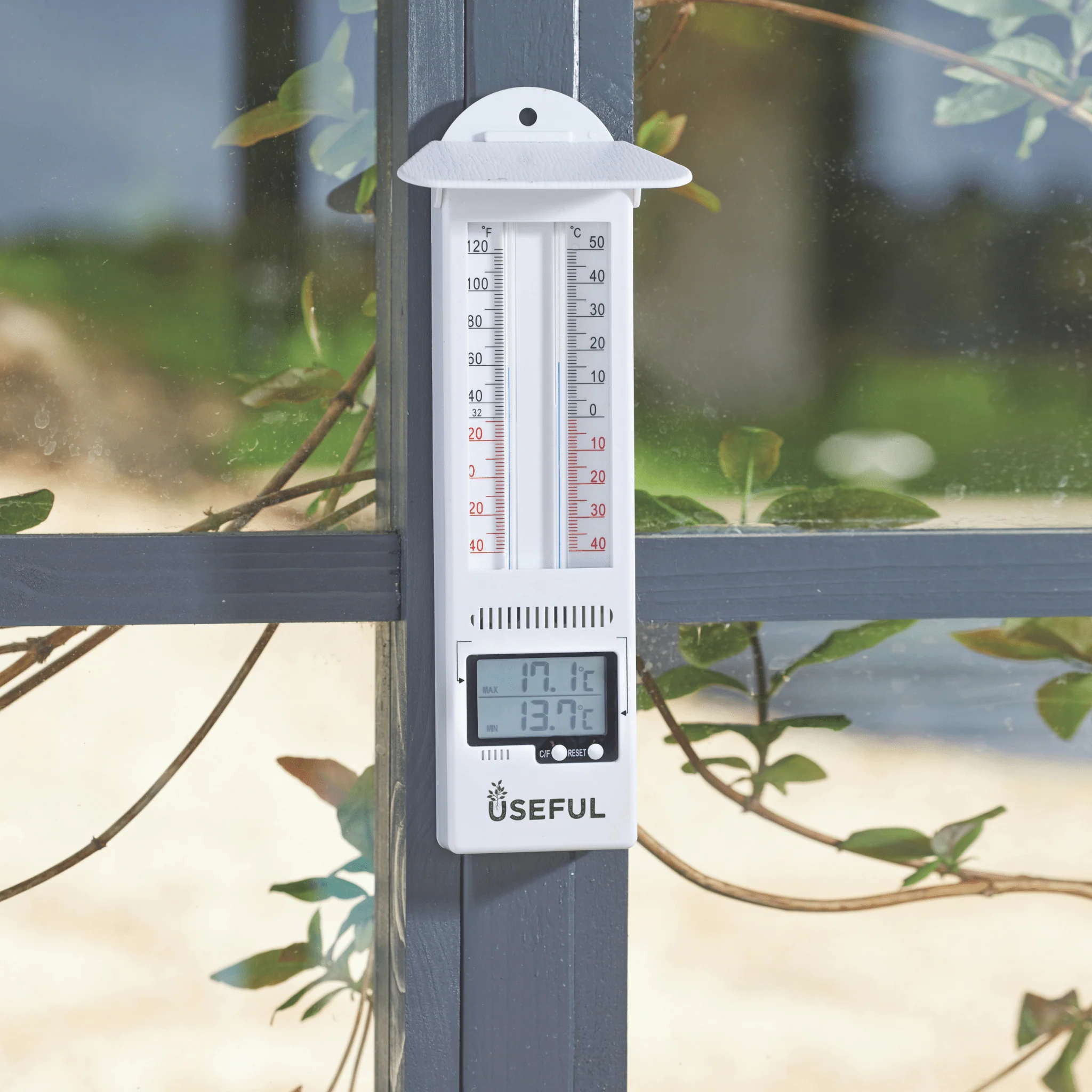Max Min Thermometer with Analogue and Digital Display, Indoor and Greenhouse Temperature Monitor