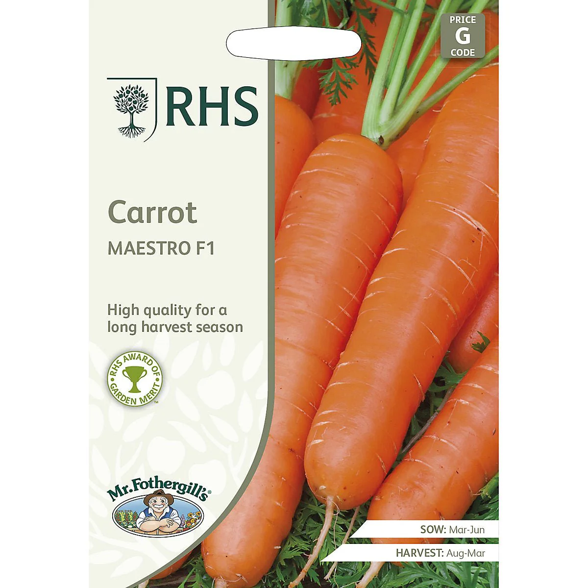 RHS Carrot Maestro F1 Seeds Nantes Variety by Mr Fothergills