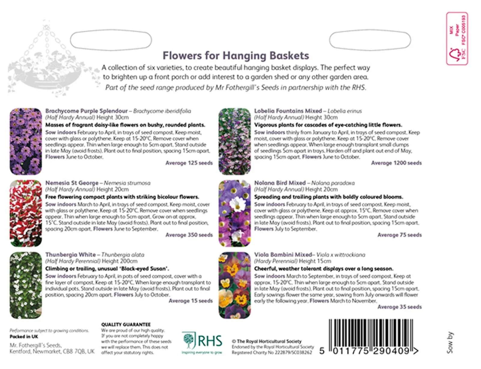 RHS Flowers for Hanging Baskets Seed Collection 6 Trailing Varieties - Image 2