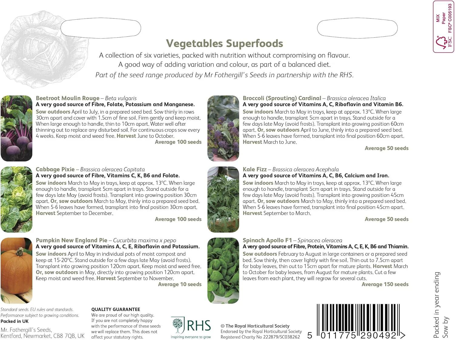 RHS Vegetables Superfoods Vegetable Seeds Collection 6 Nutrient Rich Varieties - Image 2